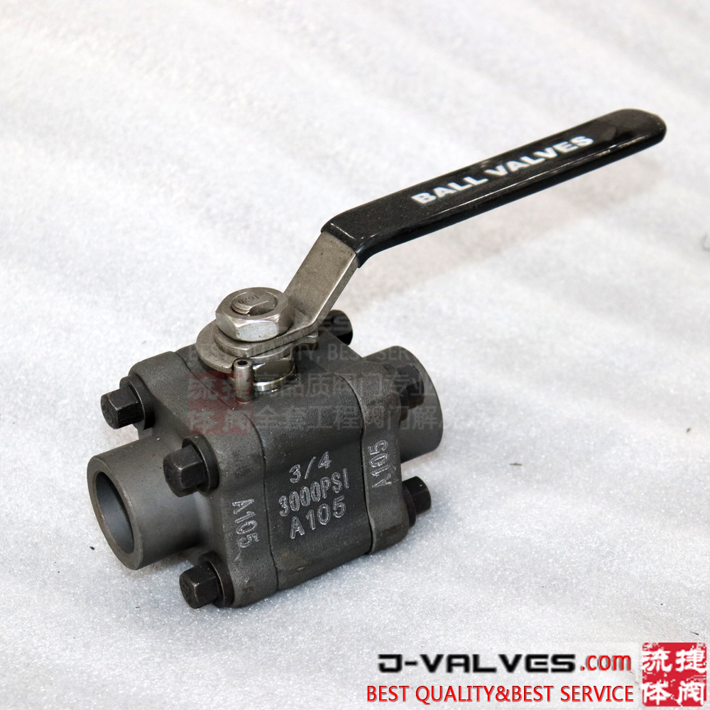 3PC Forged Steel 3000PSI Socket Welding Ball Valve with Handle Operation 